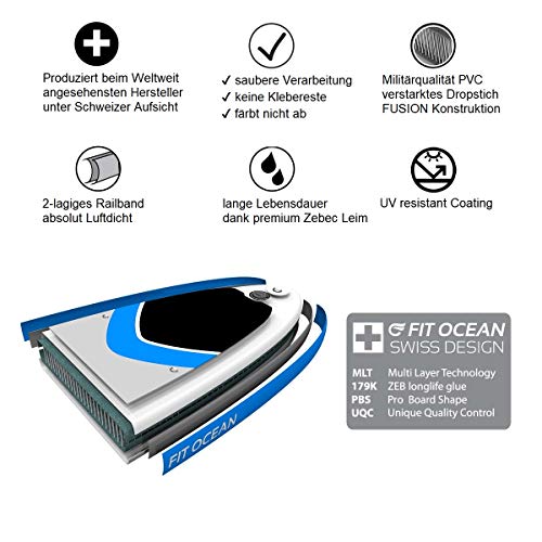 FIT OCEAN Cruise SUP aufblasbares Stand Up Paddle Board 15cm dick doppelwandig für die ganze Familie 365x86x15. inkl. Doppel Action Pumpe, Rucksack und Anleitung - 5